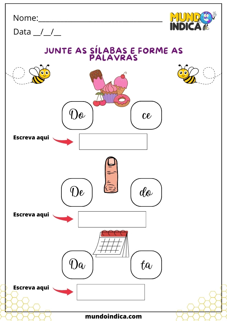 Atividade de Português com sílabas para Educação Infantil