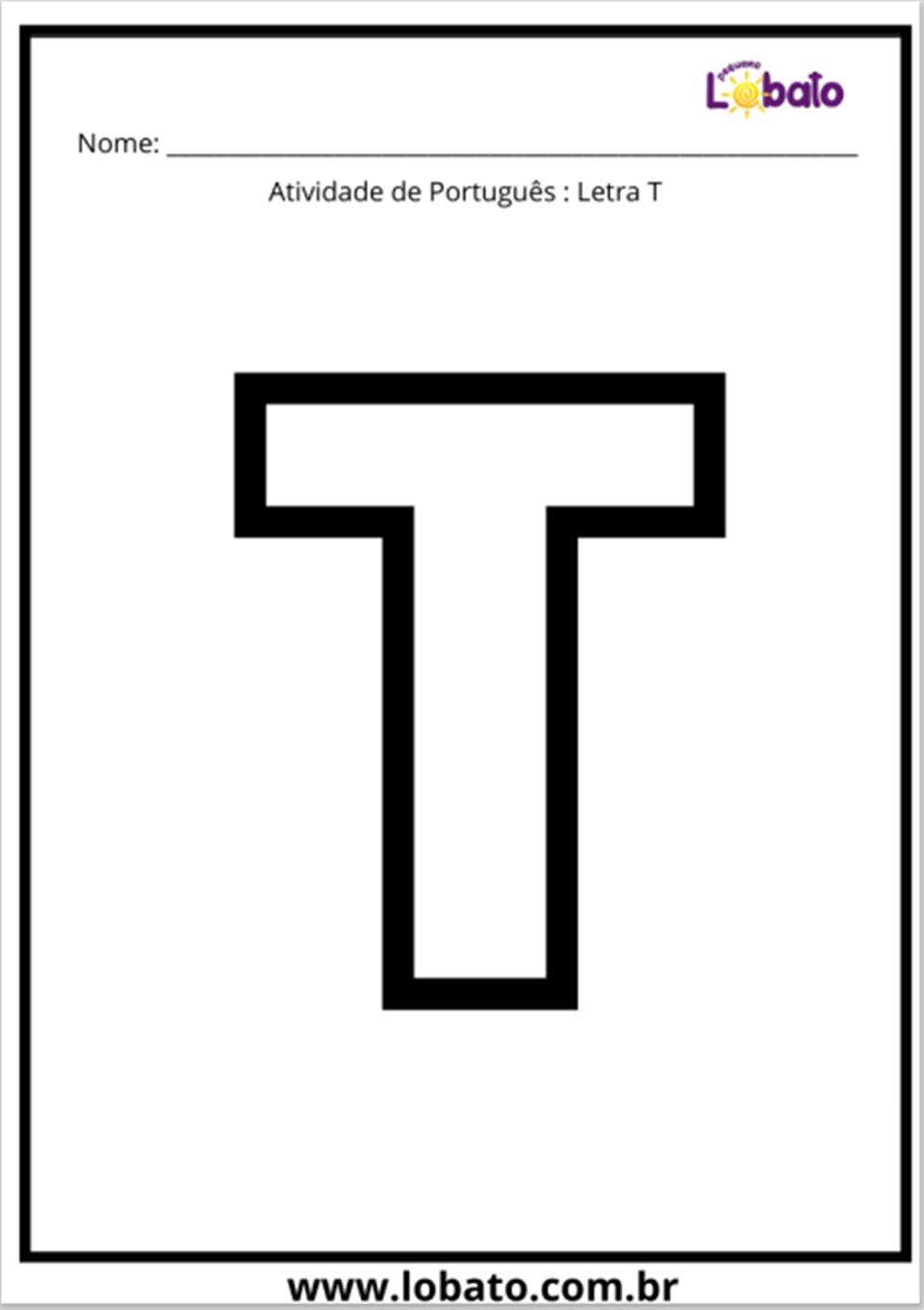 Atividade de português com a letra T para imprimir