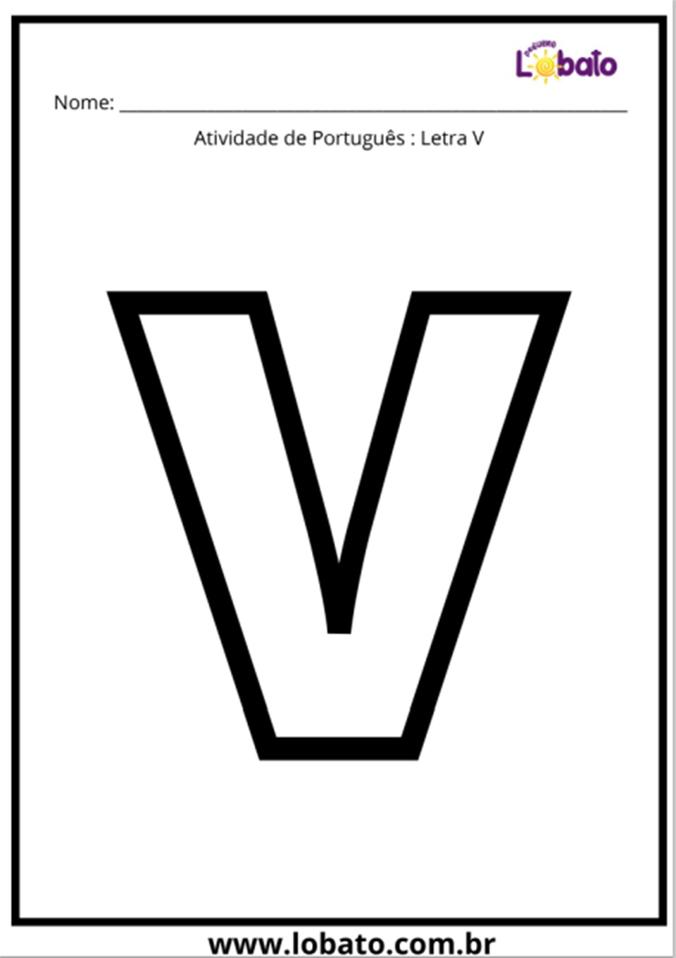 Atividade de português com a letra V para imprimir