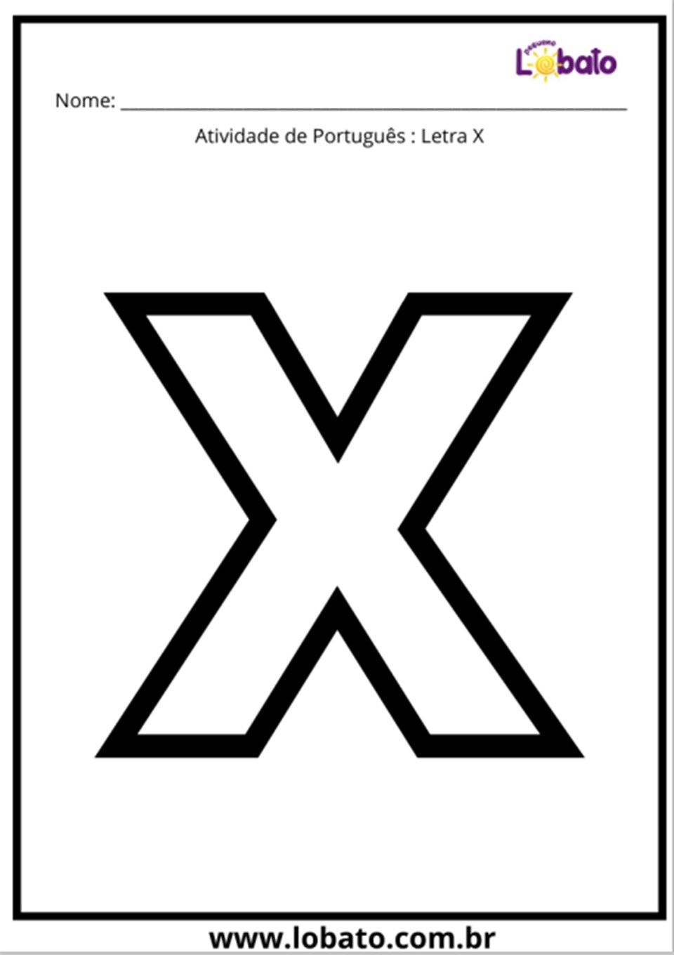 Atividade de português com a letra X para imprimir