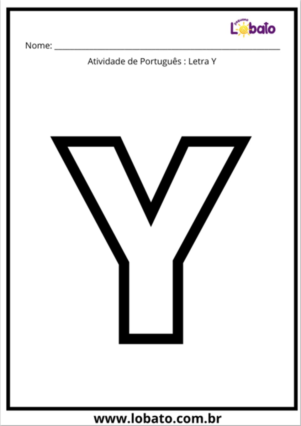 Atividade de português com a letra Y para imprimir