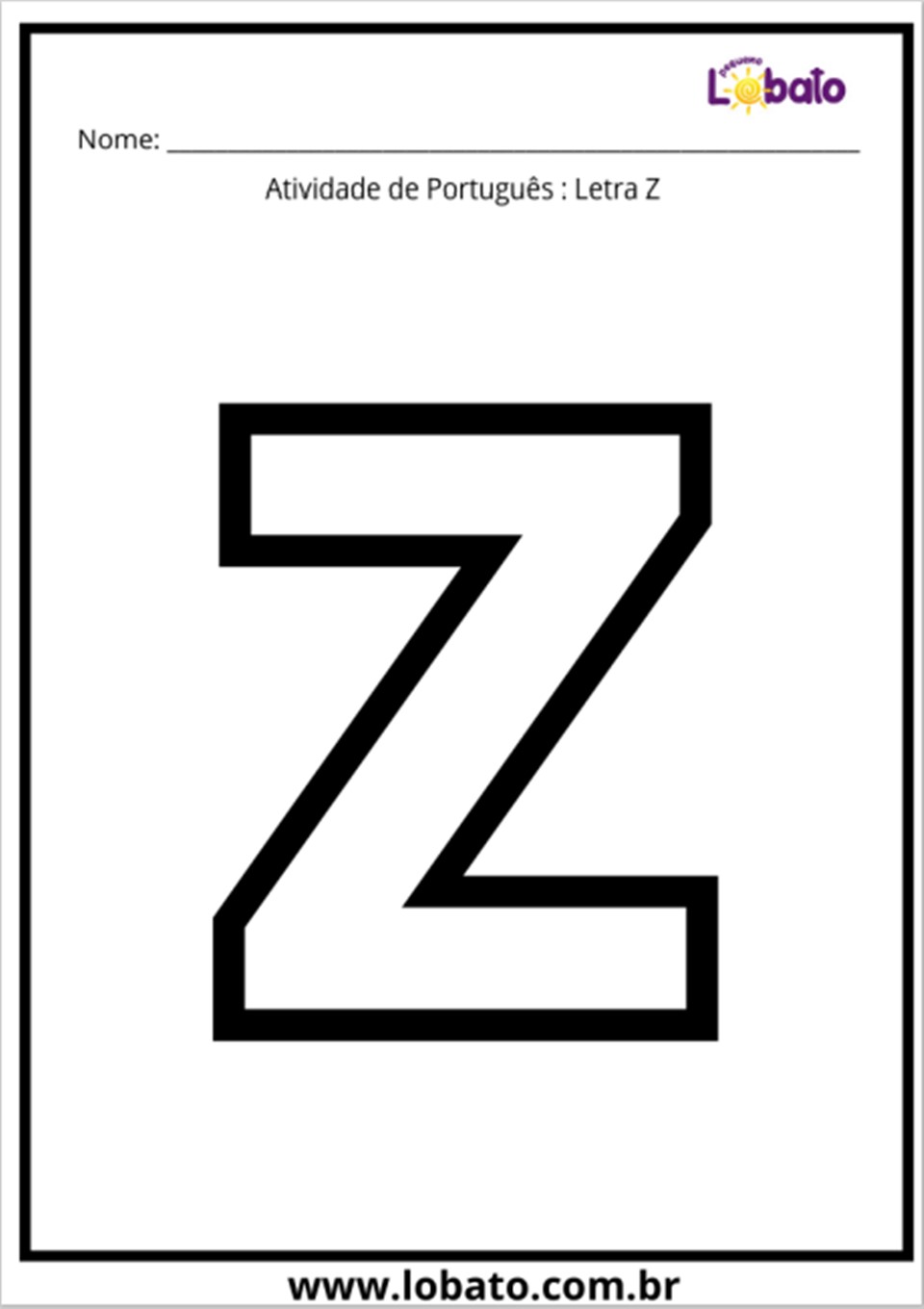 Atividade de português com a letra Z para imprimir