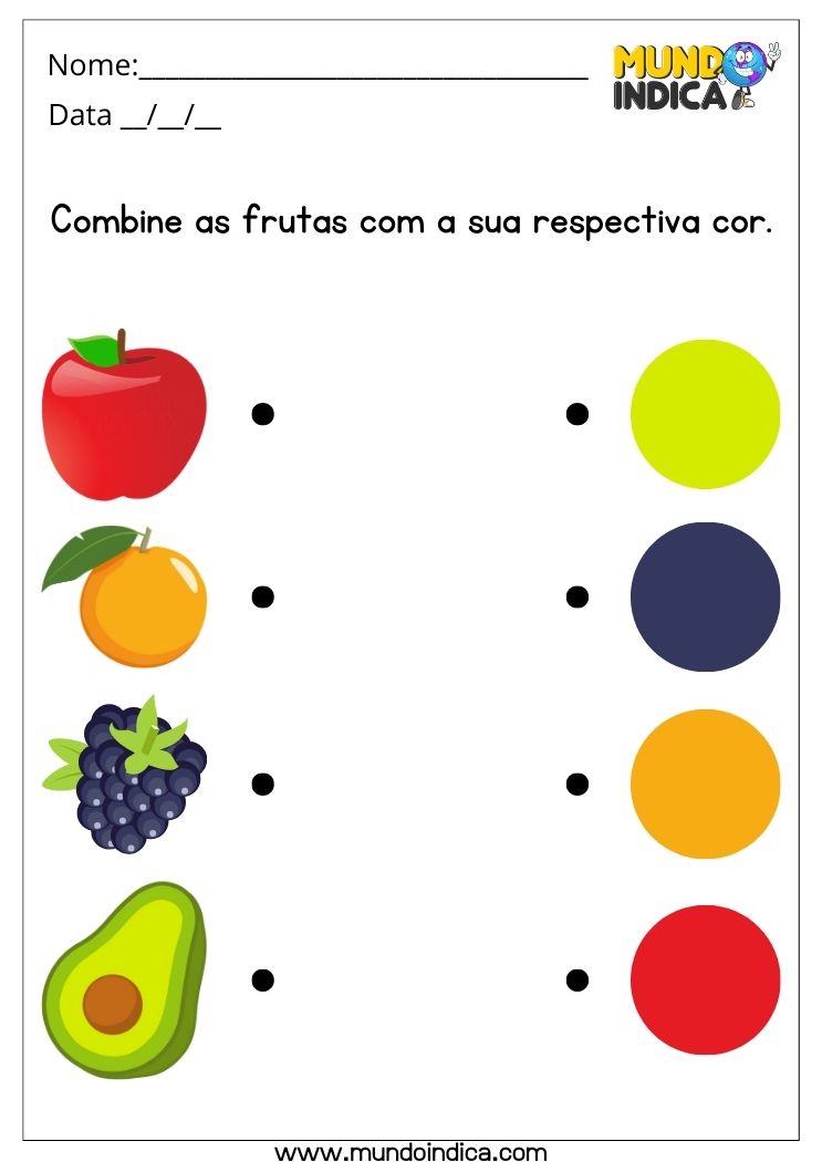 Atividade para Autismo 2 anos combine as frutas com suas cores respectivas para imprimir