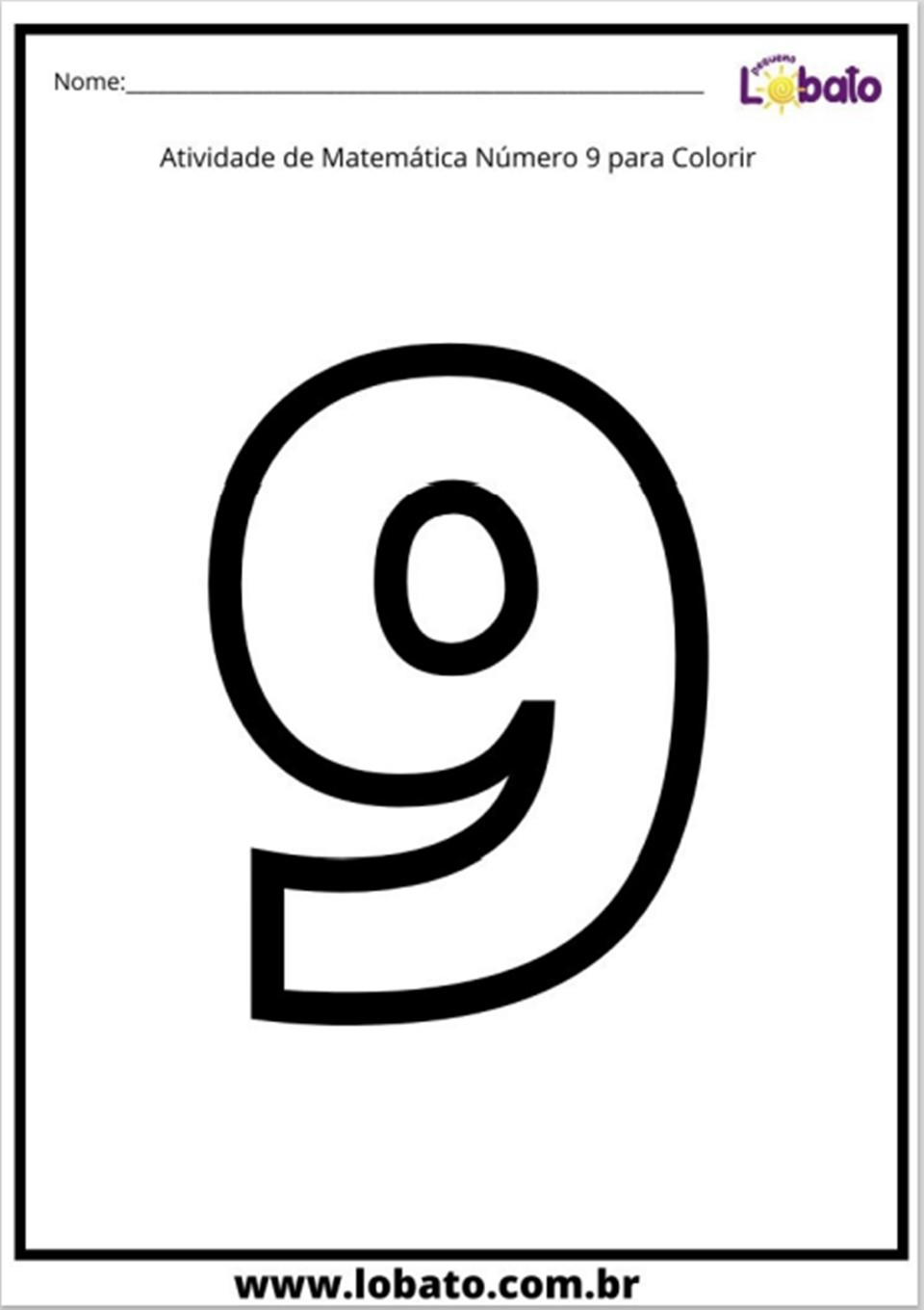 Atividade para colorir do número 9