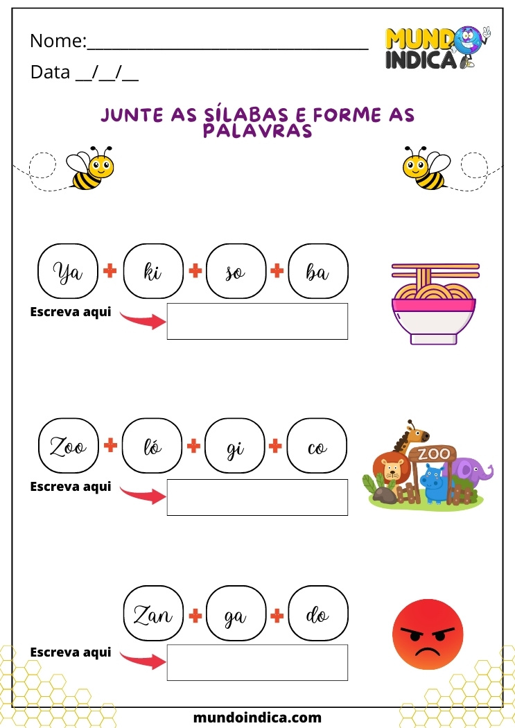 Atividadecom sílabas para Educação Infantil para imprimir