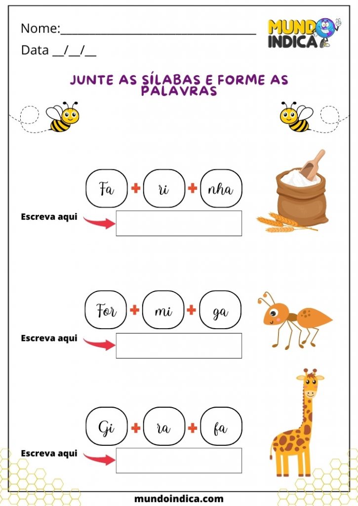 Atividades de Português com sílabas para Educação Infantil