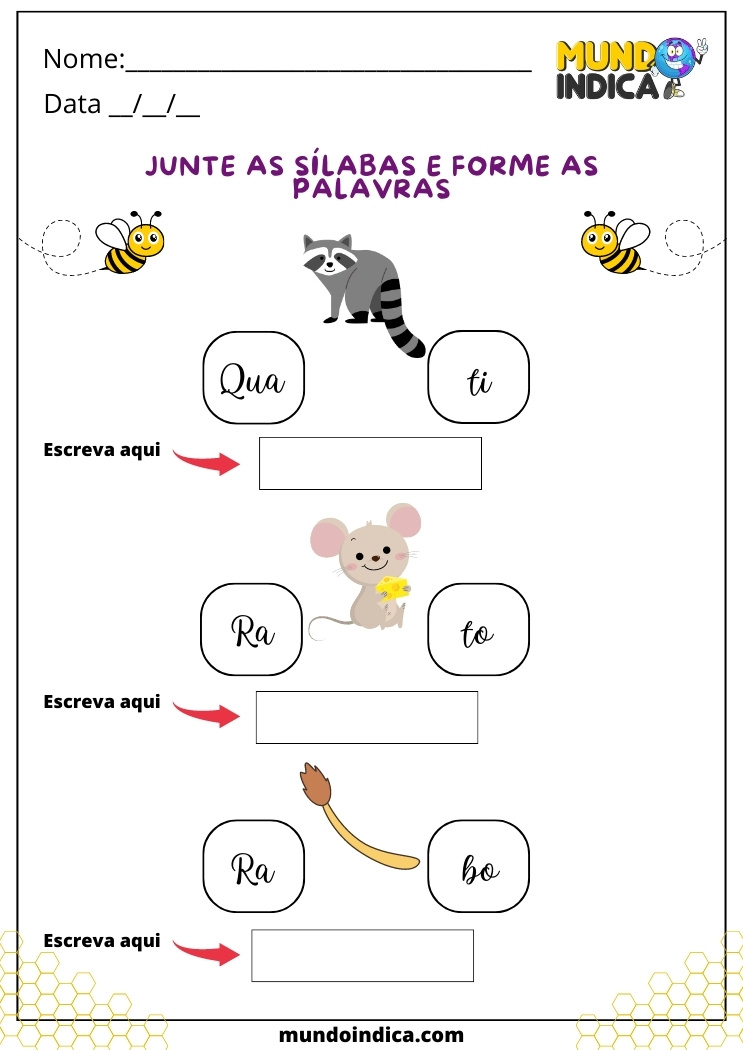 Atividades de Português para Educação Infantil com sílabas