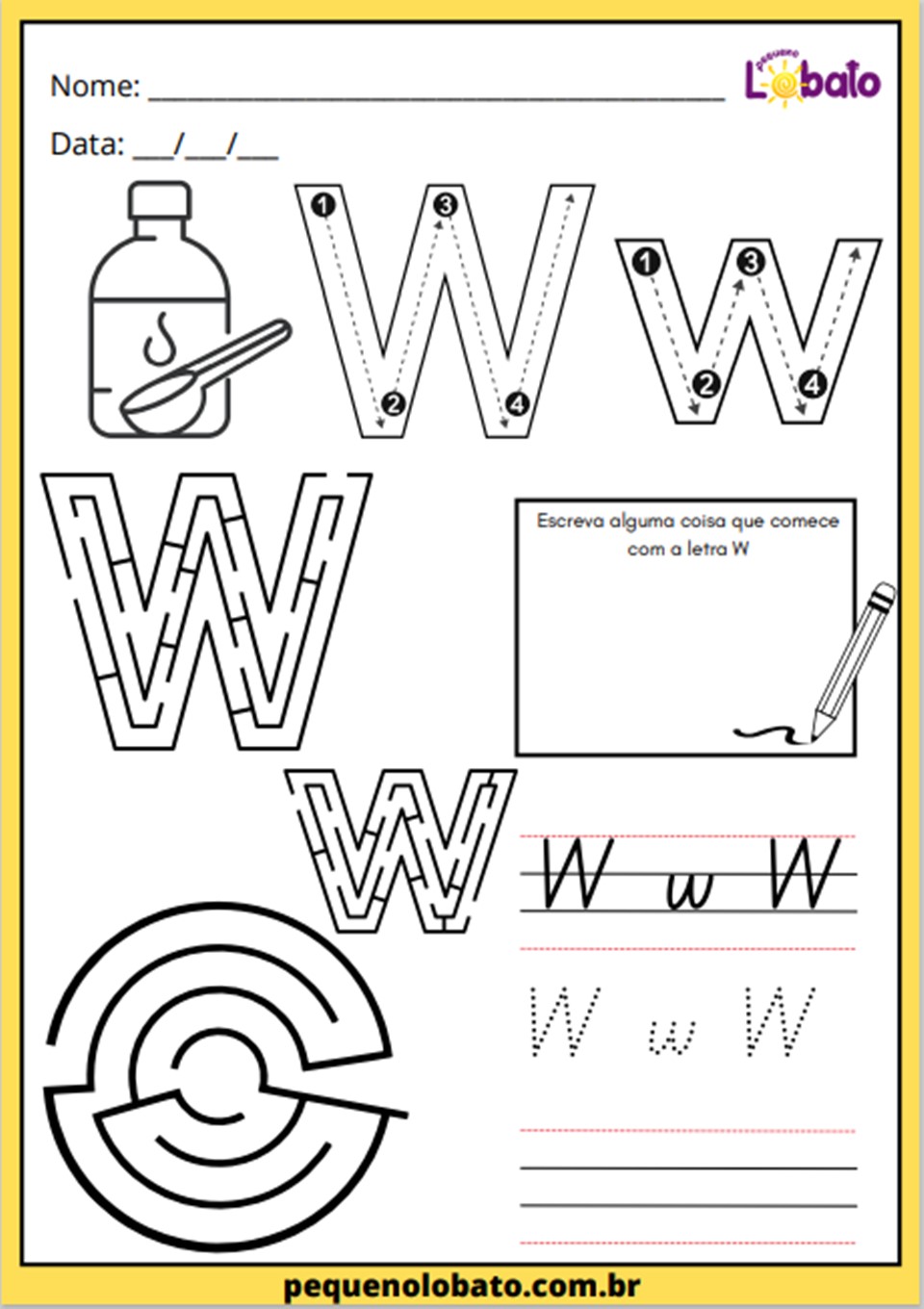 atividade de alfabetização com a letra W