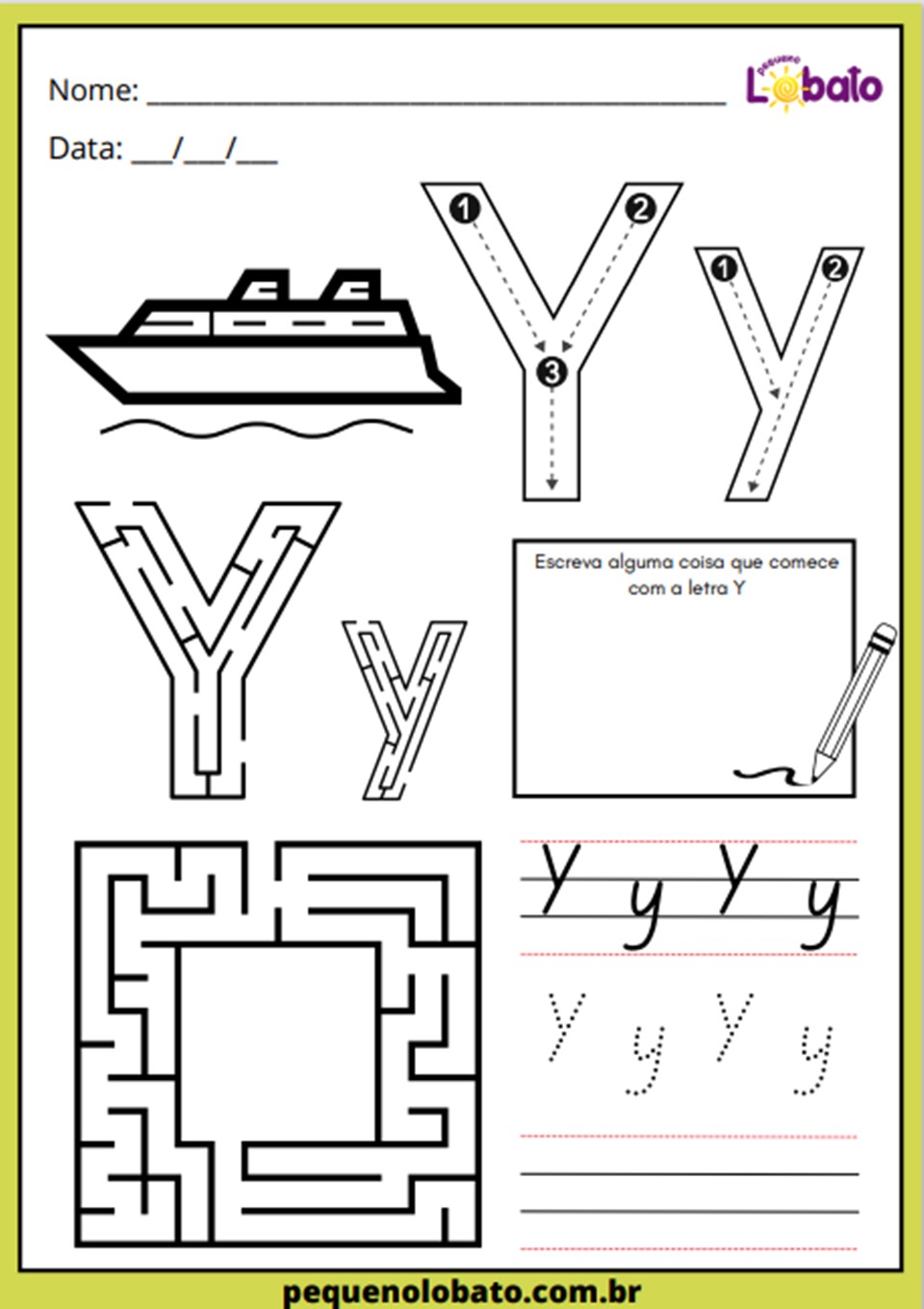 atividade de alfabetização com a letra Y