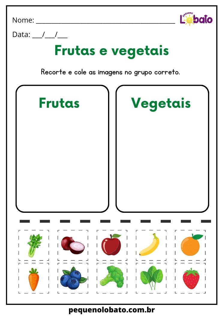 Atividade com Frutas e Vegetais para Educação Infantil