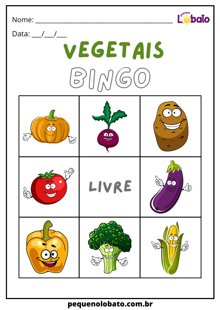 Atividade de alimentação saúdavel - bingo dos vegetais
