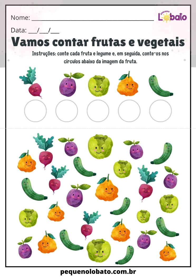 Atividade de contagem dos vegetais e das frutas