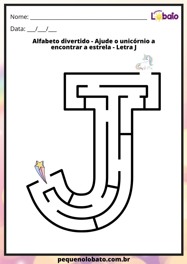 Atividade de labirinto com a letra J maiúscula