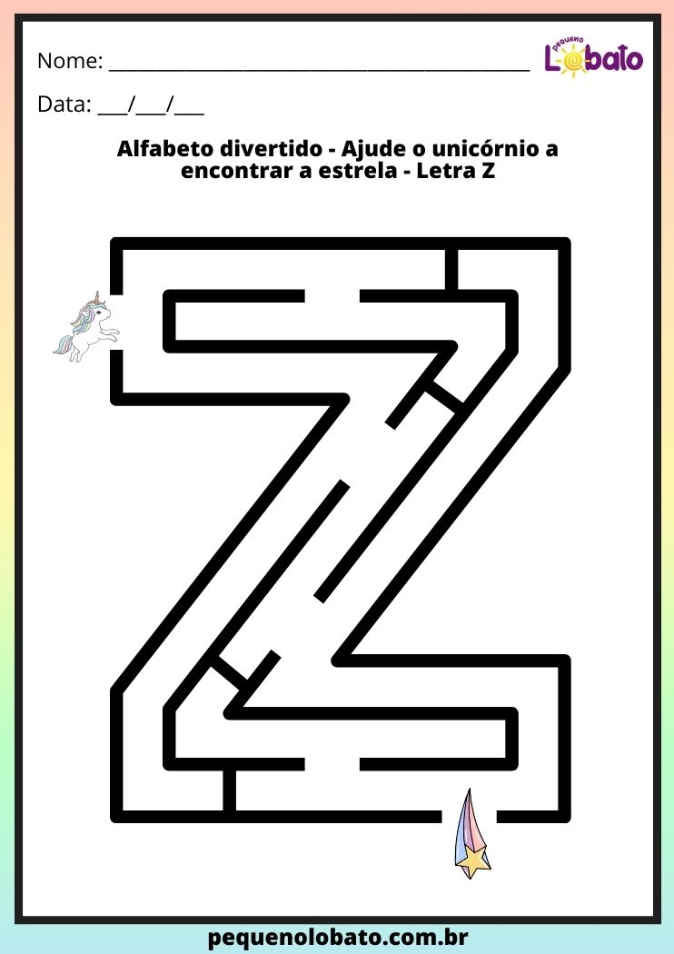 Atividade de labirinto com a letra Z maiúscula