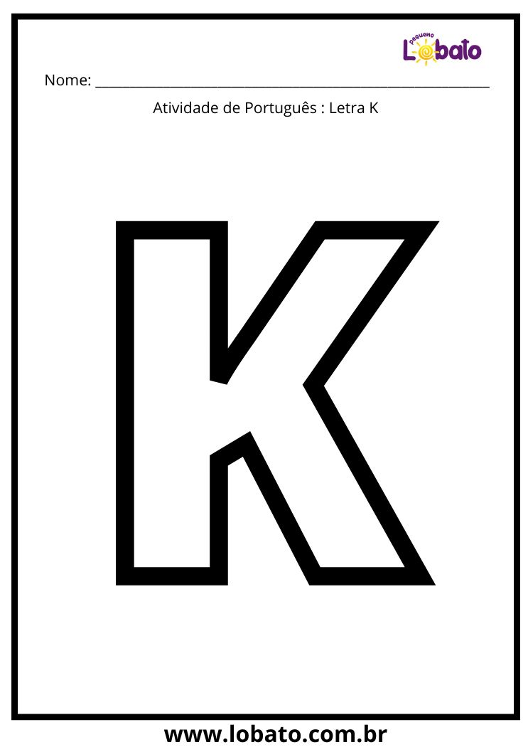 Atividade de português com a letra K maiúscula para colorir