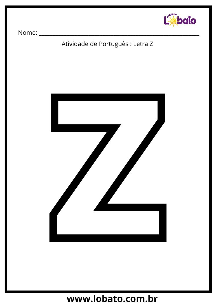 Atividade de português com a letra Z maiúscula para colorir