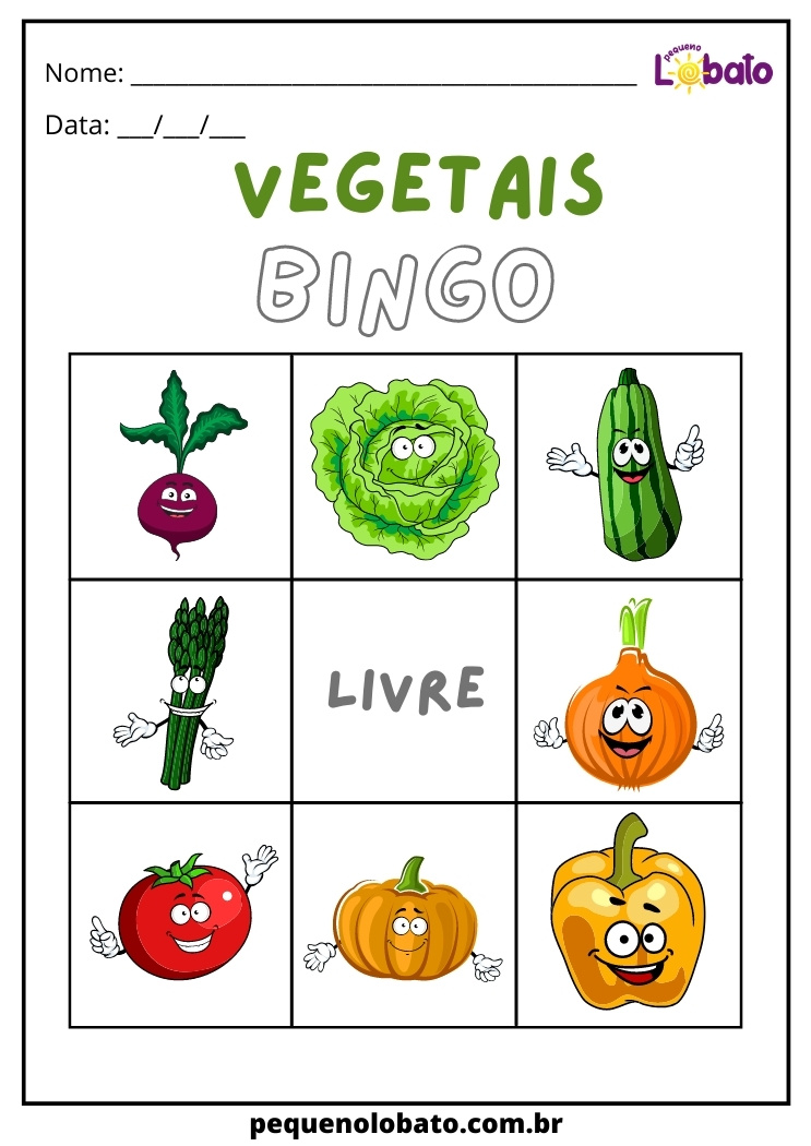 Atividade do bingo saúdavel dos vegetais