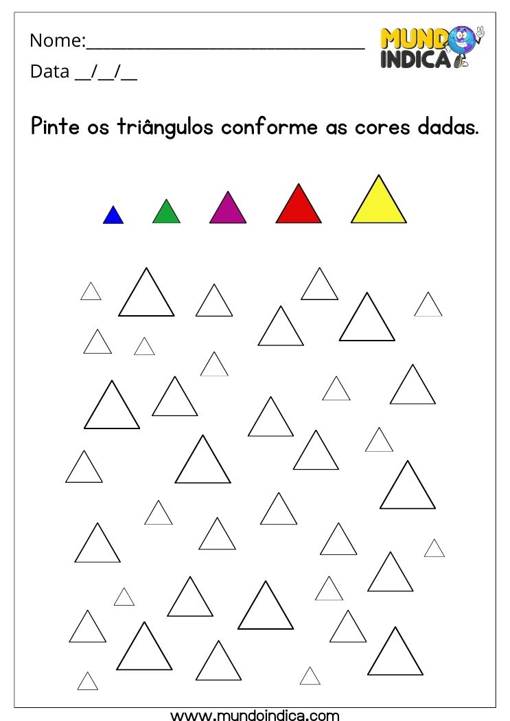 Atividade para Autismo 3 anos pinte os triângulos conforme a legenda das cores para imprimir