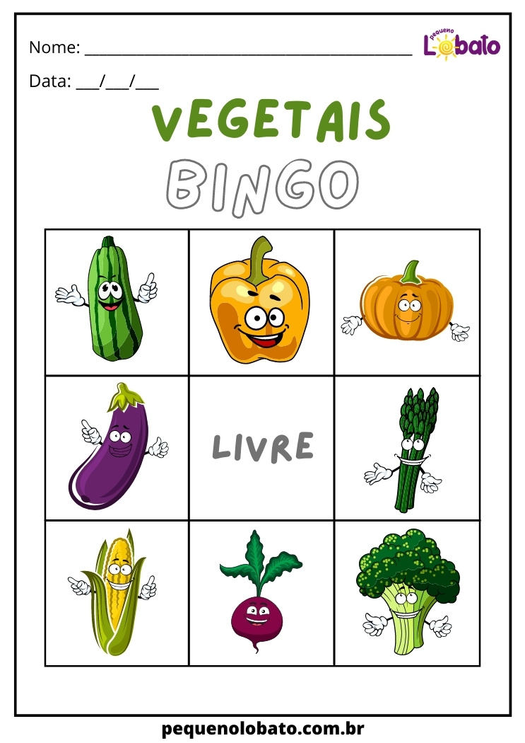 Atividade para alimentação saúdavel - bingo dos vegetais