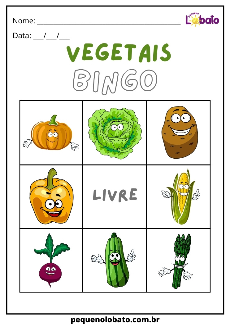 Atividade saúdavel bingo dos vegetais