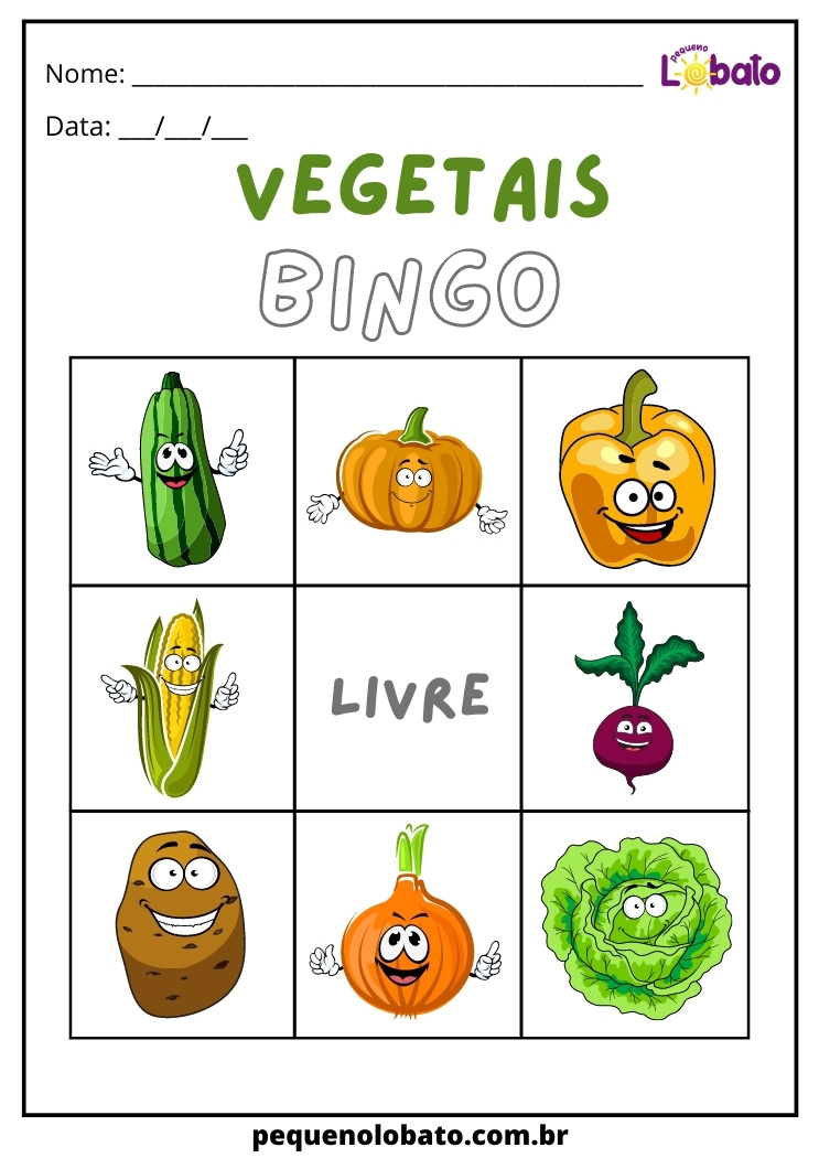 Atividade saúdavel dos bingo vegetais divertidos