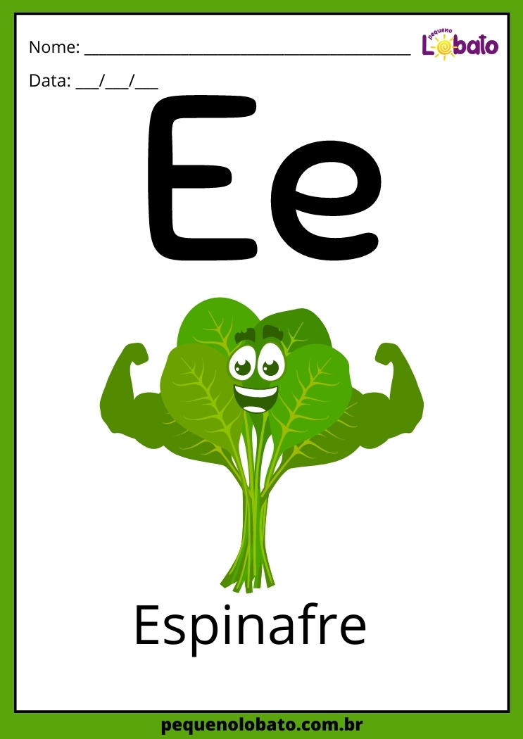 Cards e Atividades de Alimentação Saudável Alfabeto letra E
