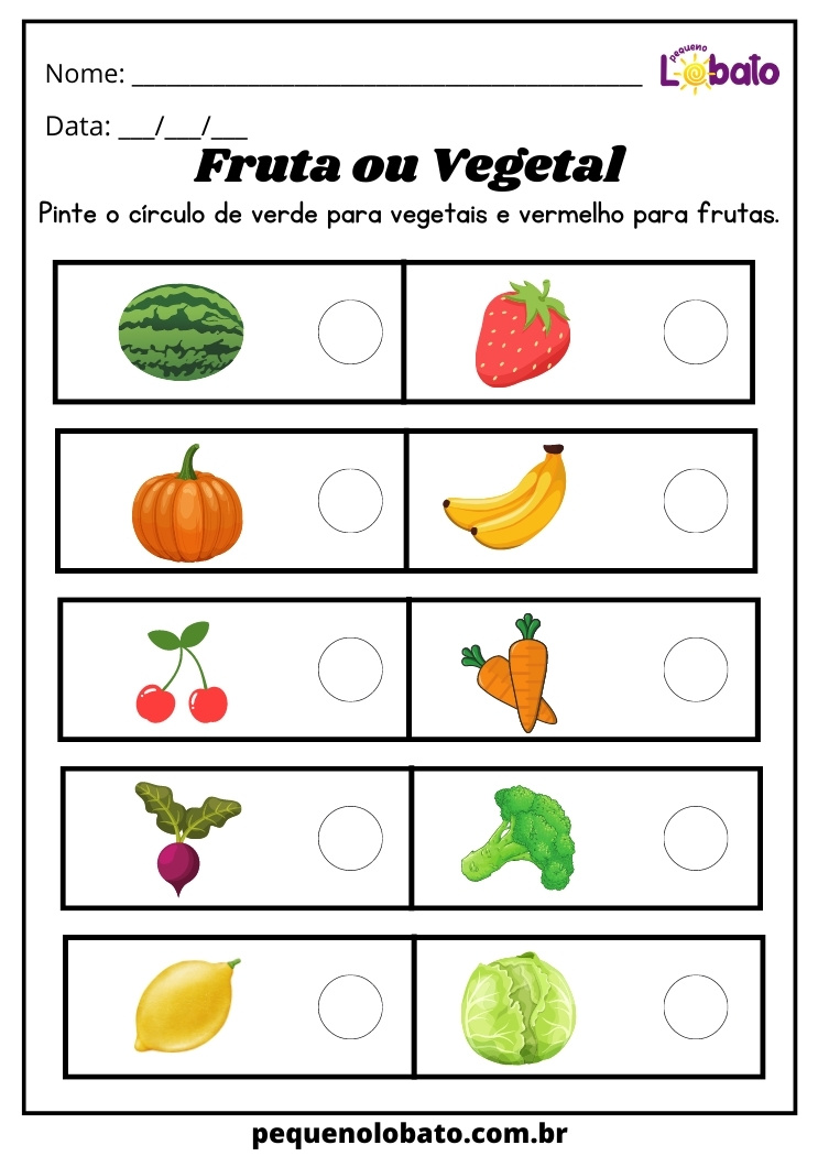 atividade frutas e verduras na educação infantil