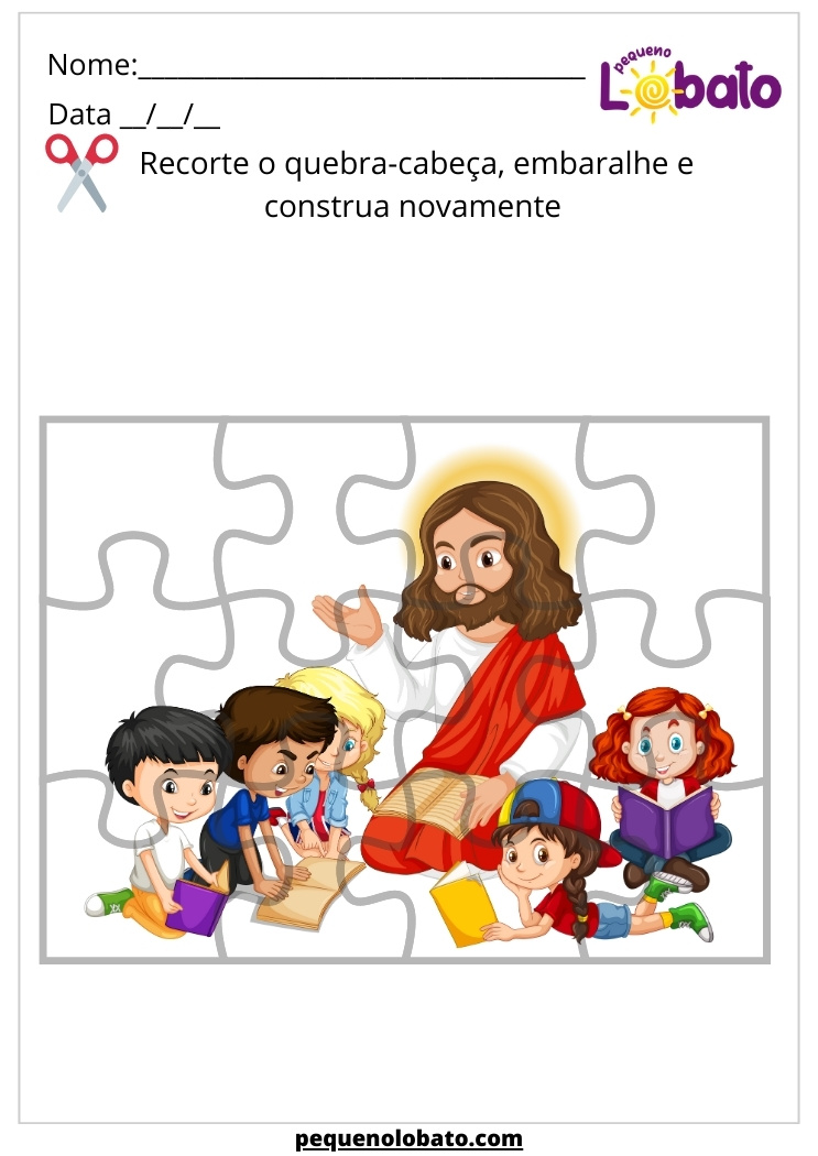 Atividade Bíblica Infantil quebra-cabeça de Jesus com as crianças para recortar e montar
