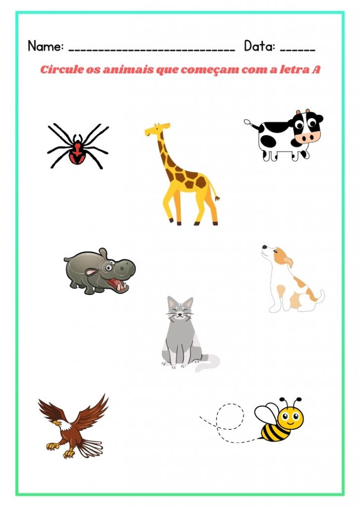 5 Atividades de Animais com a Letra A para imprimir