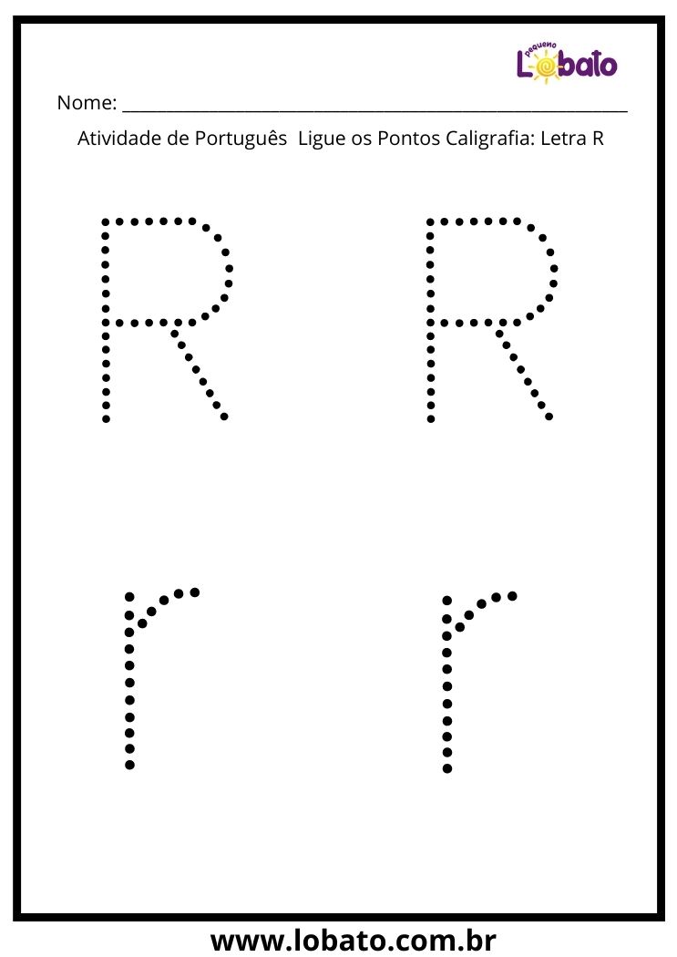 Atividade de coordenação motora com a letra R minúsculo e maiúsculo