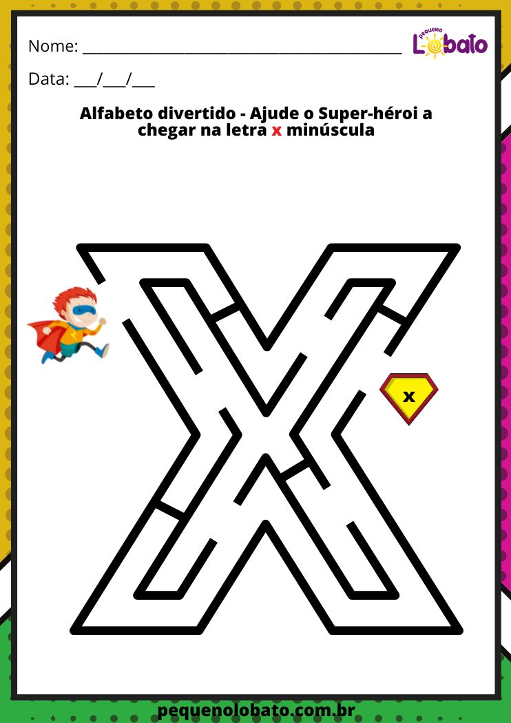 Letra X minuscula - Alfabeto divertido de labirnto