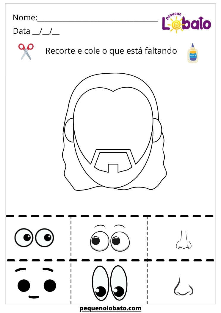 atividade bíblica infantil para recortar e colar o rosto de Jesus