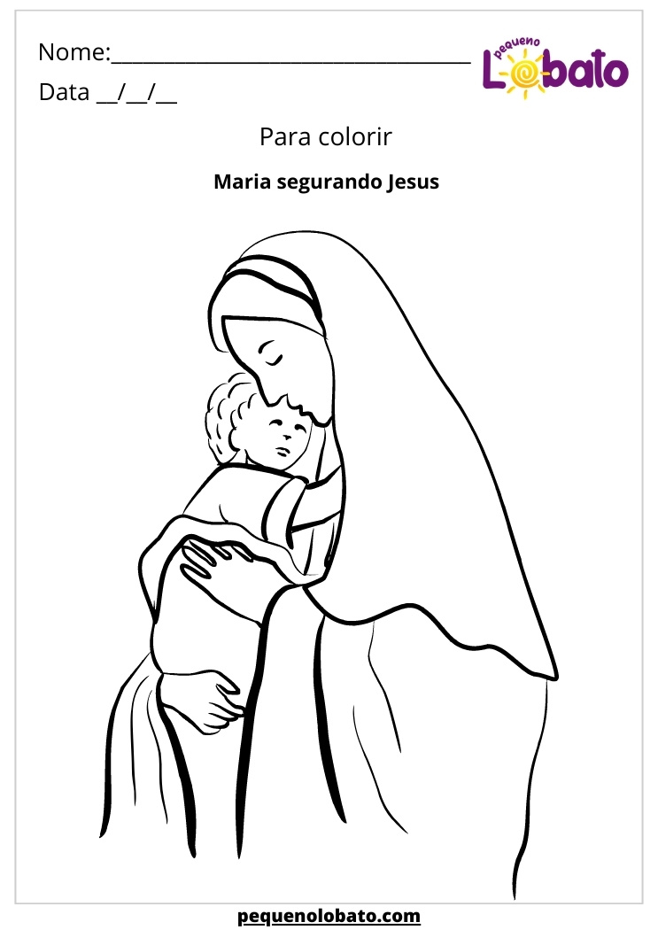 atividade bíblica para colorir Maria segurando Jesus
