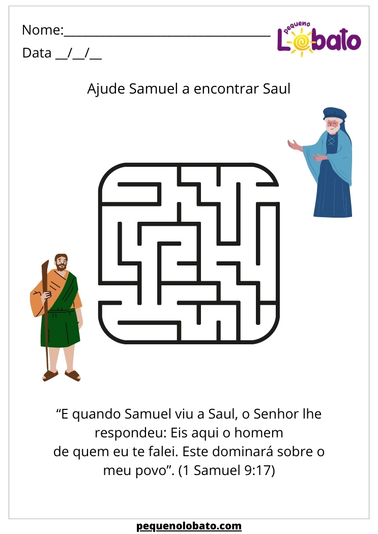 atividade bíblica sobre Samuel e Saul de labirinto