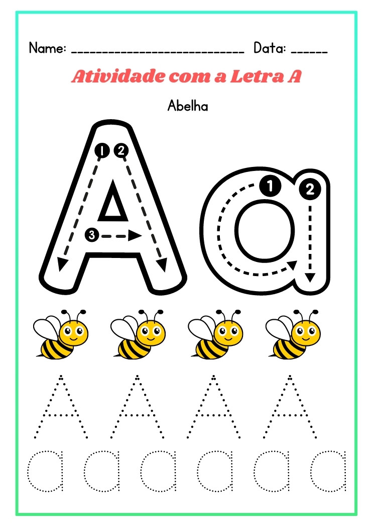 atividade cursiva com a letra a animais - abelha