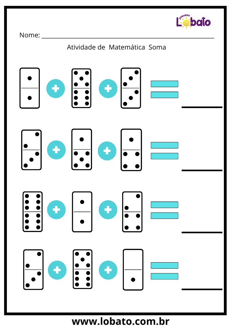atividade de adição com dominó azul