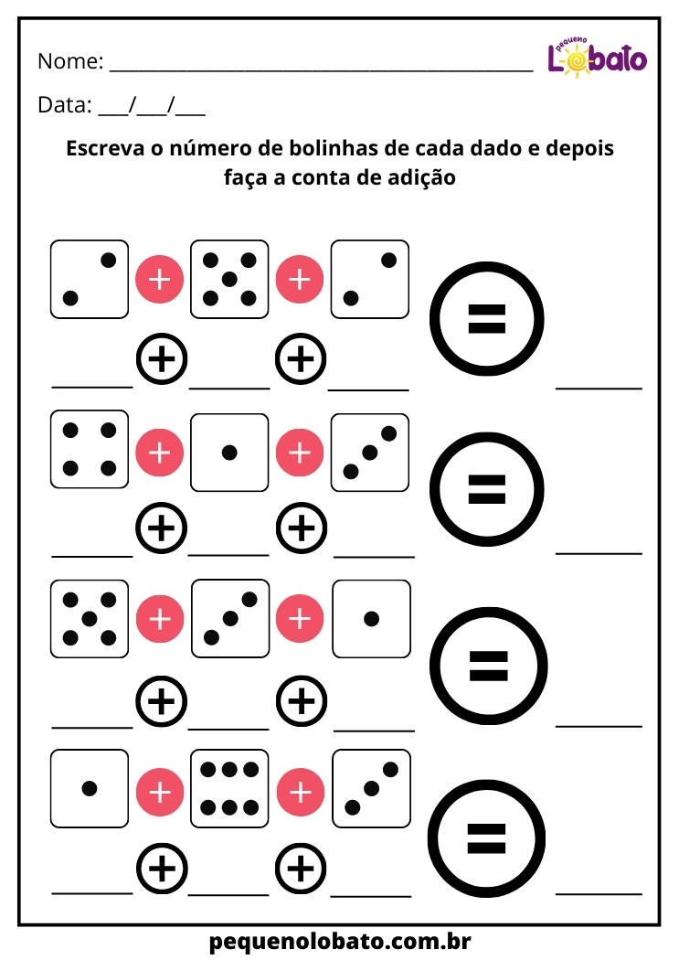 atividade de adição com dominó