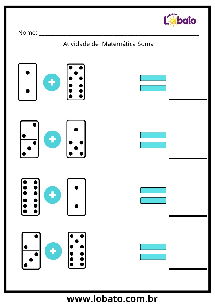 atividade de adição com dominós azul