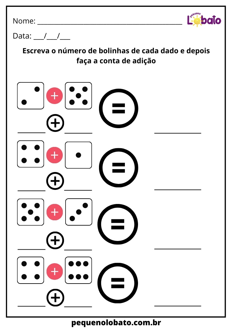 atividade de adição com dominós