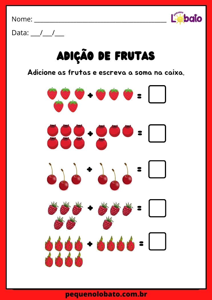 atividade de adição de frutas vermelhas