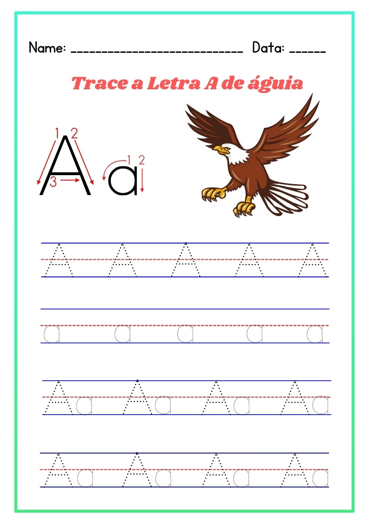 trace a letra a maiusculo e minusculo de aguia