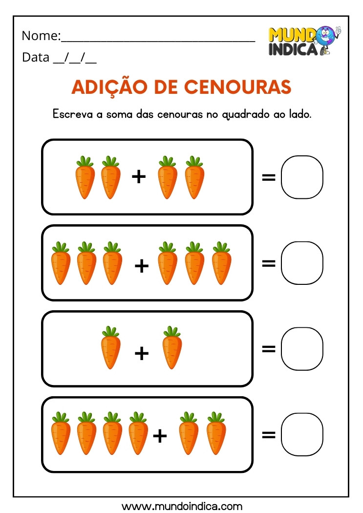 Atividade de Adição das Cenouras para Alunos com TDAH para Imprimir