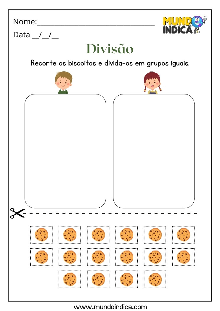 Atividade de Matemática para Alunos com TDAH Recorte os Biscoitos e Divida entre as Crianças para Imprimir