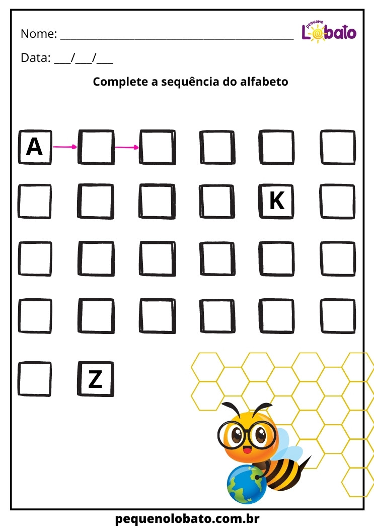 Atividade de complete a sequência do alfabeto Para Alunos Com Dislexia Para Imprimir