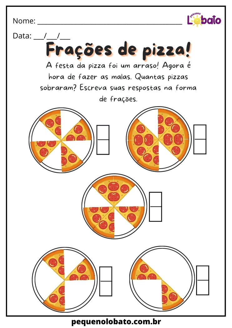 Atividade de frações com pizza para Alunos com TDAH para imprimir