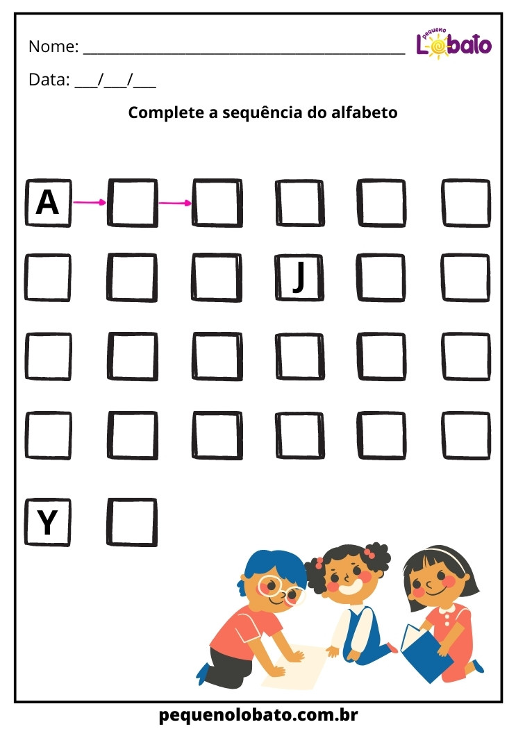 Atividade para TDAH Complete a sequência do alfabeto