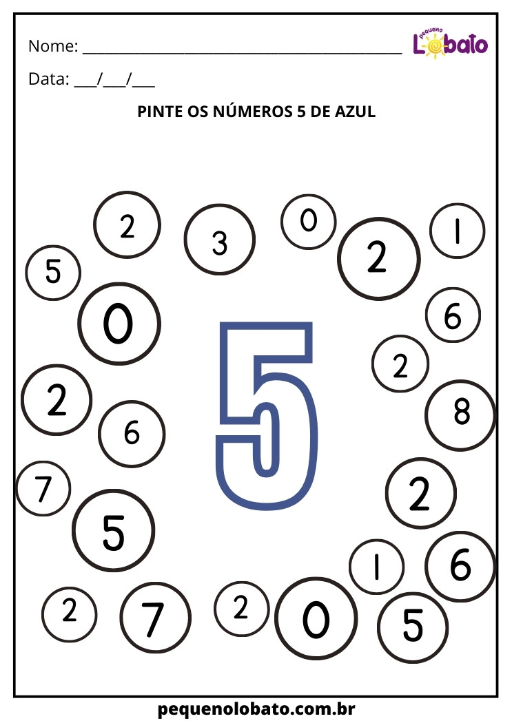 Atividade pinte os números 5 de azul para imprimir