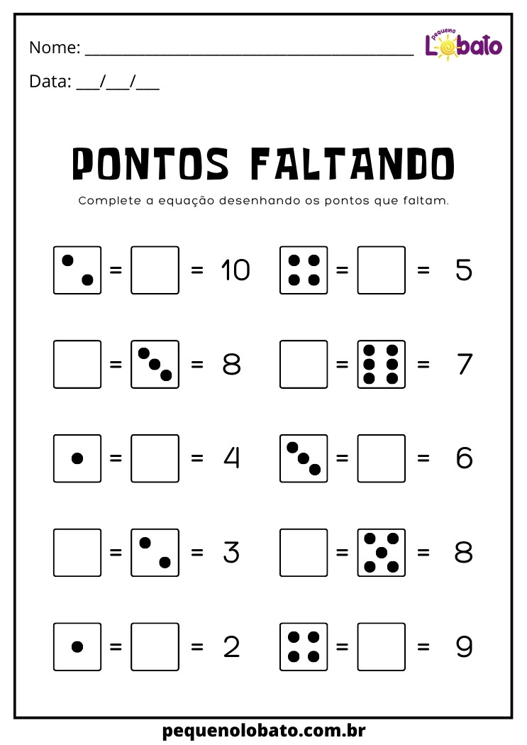 Atividade para completar os pontos faltantes do dominó para Alunos com Dislexia para imprimir