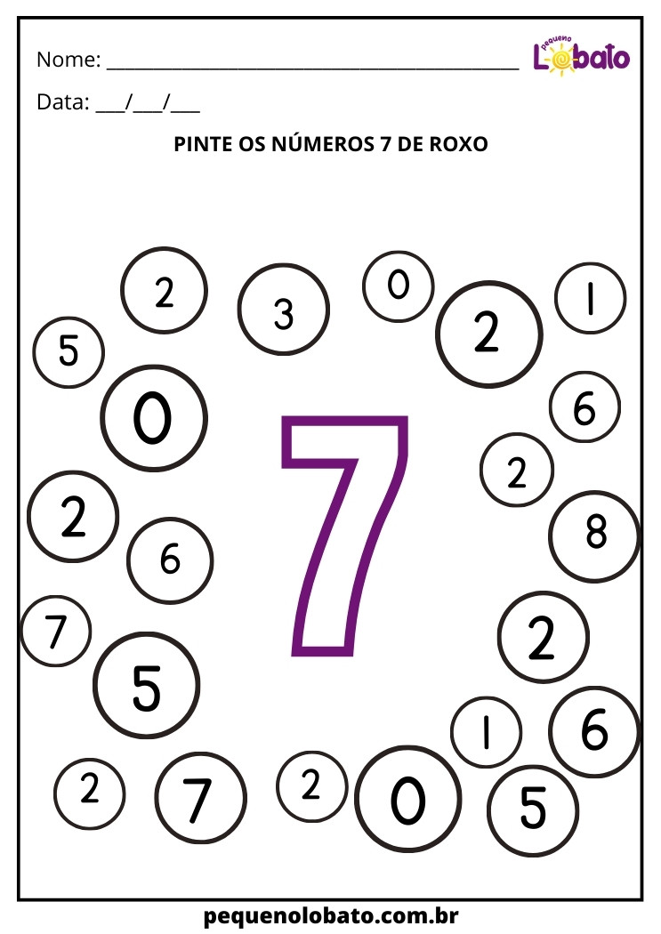 Atividade pinte o número 7 Para Alunos Com Dislexia Para Imprimir