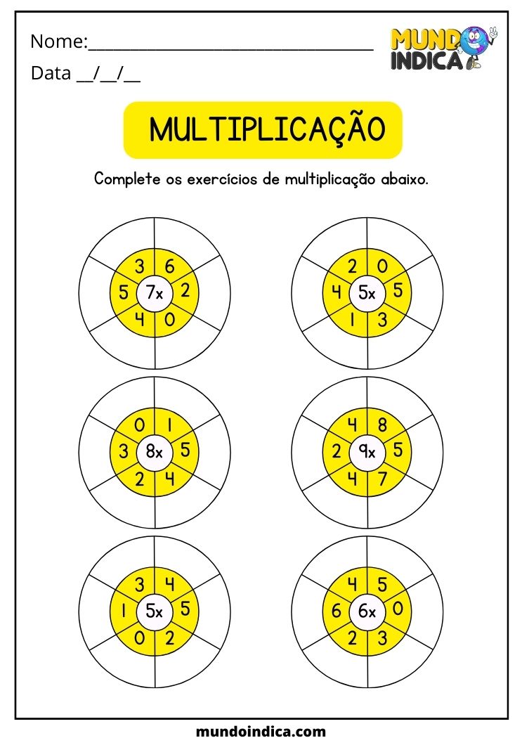 Contas de multiplicação nas rodas amarelas para imprimir